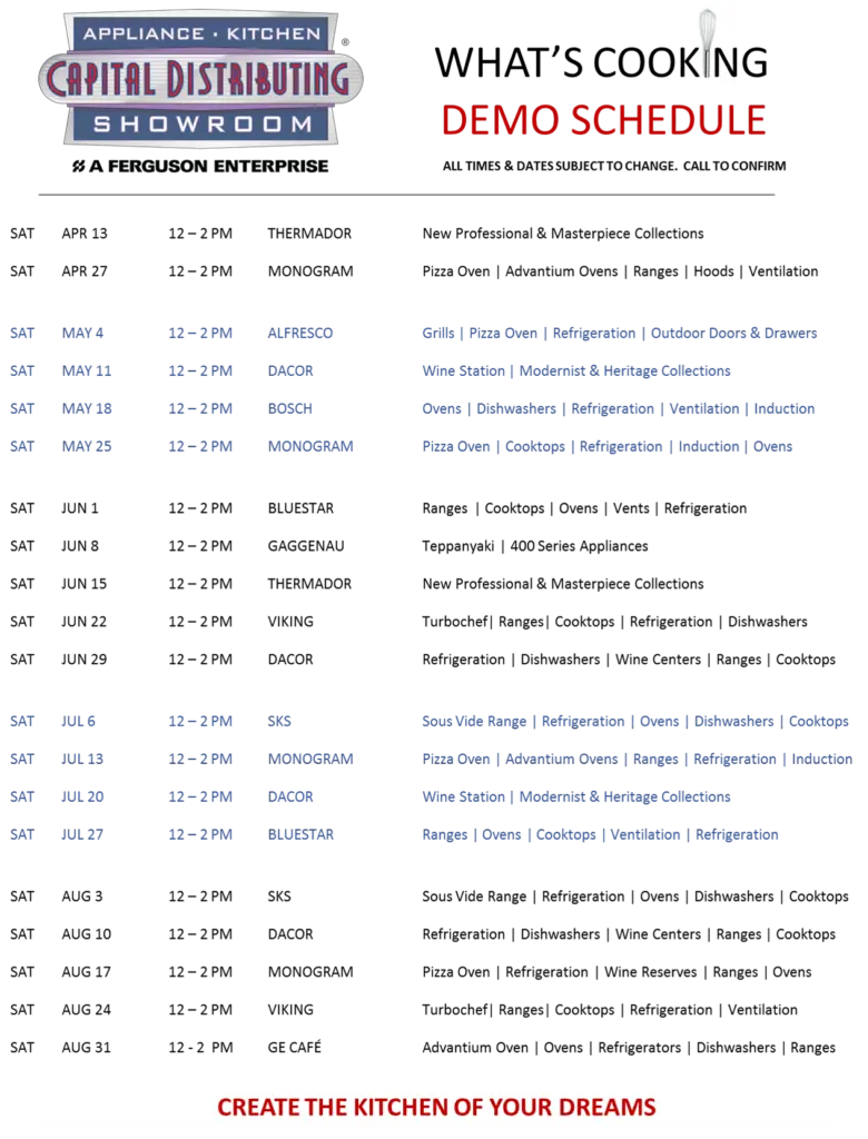 Capital Distributing | Kitchen Appliances Demo Schedule