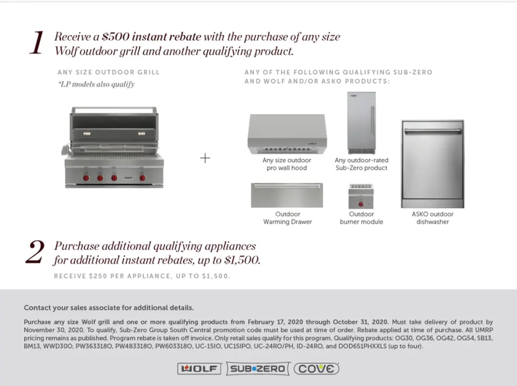 Wolf Outdoor Grill rebate | See and Touch Sub-Zero, Wolf, and Cove Appliances at Capital Distributing