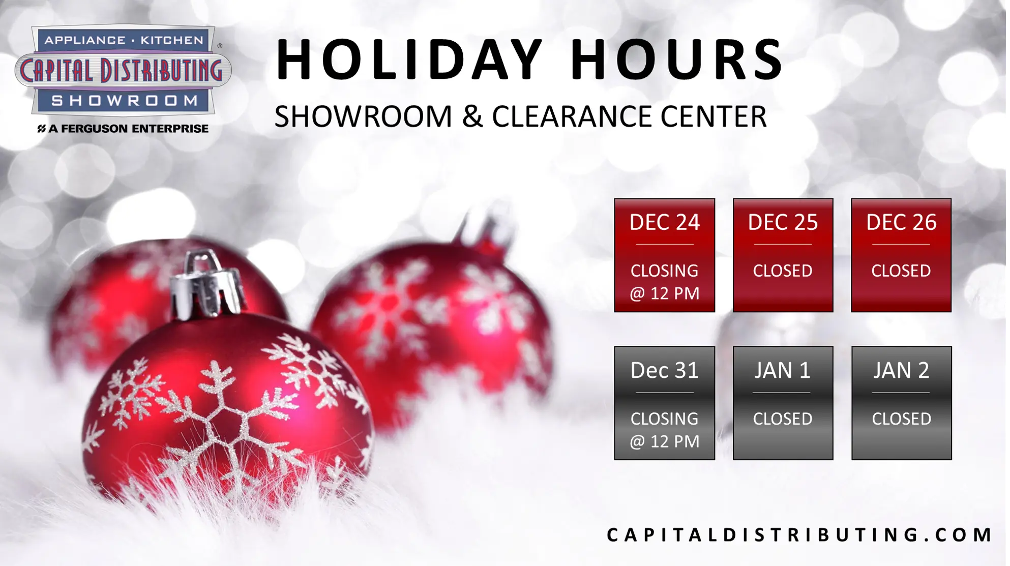 Capital Distributing | 2020 Holiday Hours