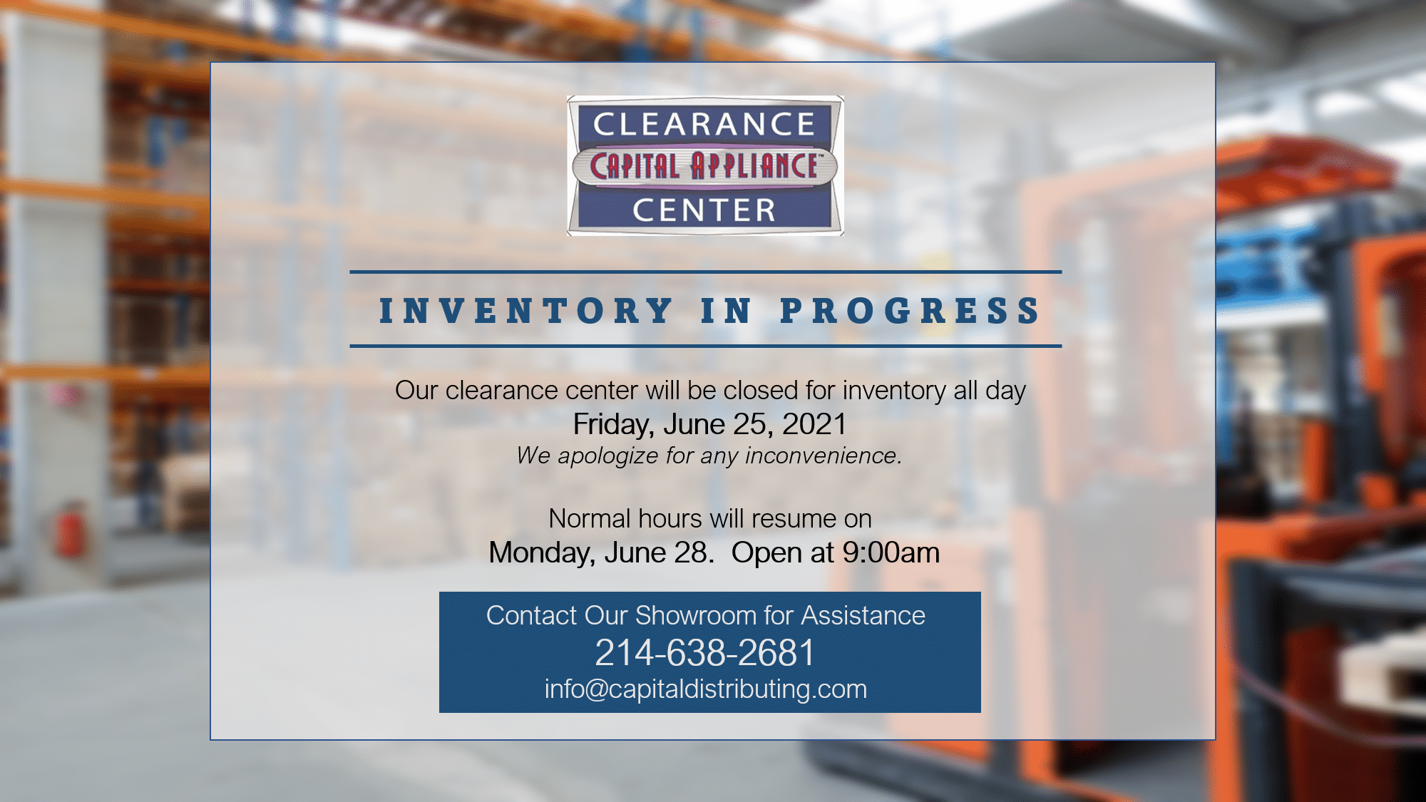 Capital Distributing - Clearance center - Invtory Closure